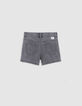 Short en jean gris coton bio brodé fille-5