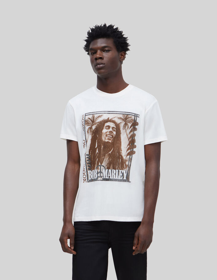 Men’s white organic cotton T-shirt, Bob Marley image - IKKS
