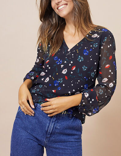 I.Code black blouse with multicolour flower print - I.CODE