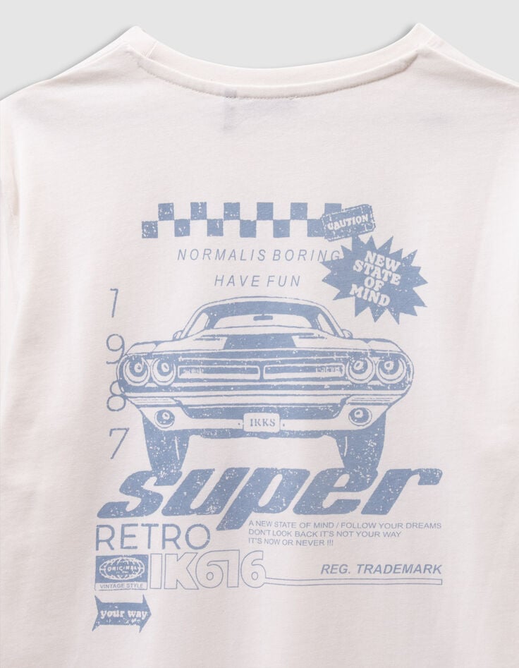 Camiseta blanca algodón coche espalda niño-5