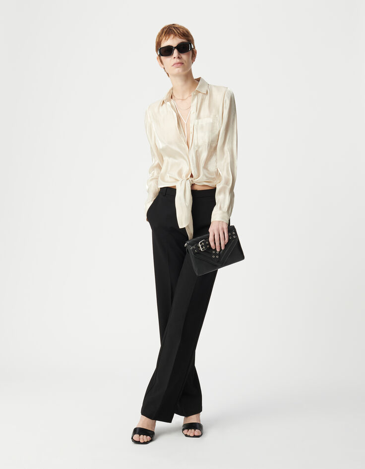 Dameshemd met beige goudlamé stropdas-1