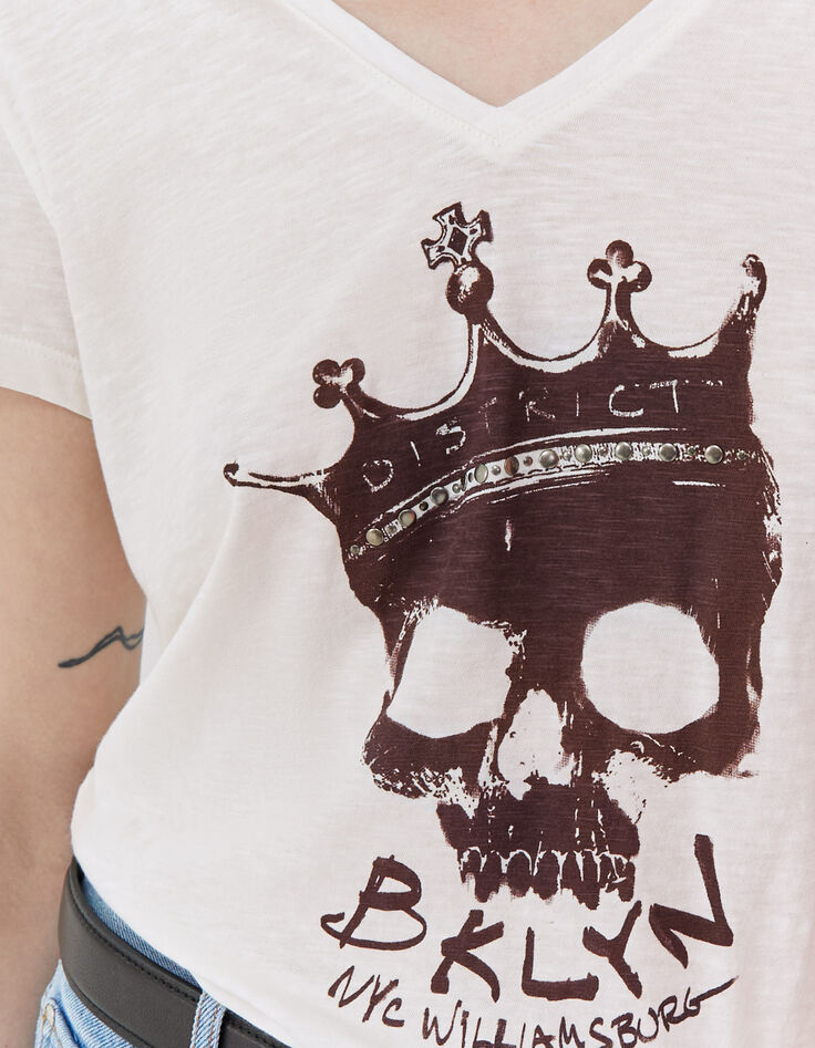 Women’s white crowned skull image T-shirt-4
