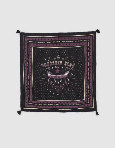 Girls’ black scarf with gold foil slogan and stars