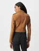 Veste camel cuir velours esprit motard Femme-3