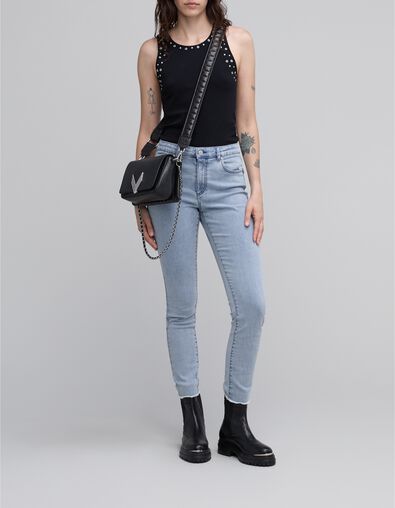 Jean droit bleu clair Waterless boutonné bas franges pour Femme - IKKS