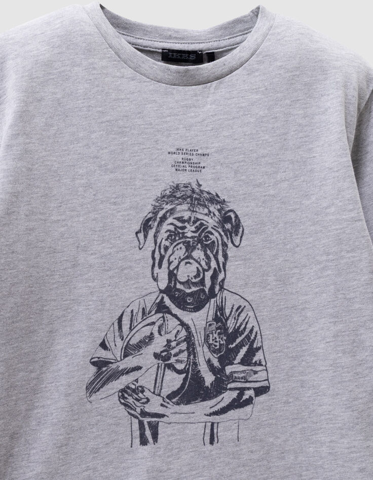T-shirt gris coton bio visuel chien garçon-2 T-shirt gris coton bio visuel chien garçon-2