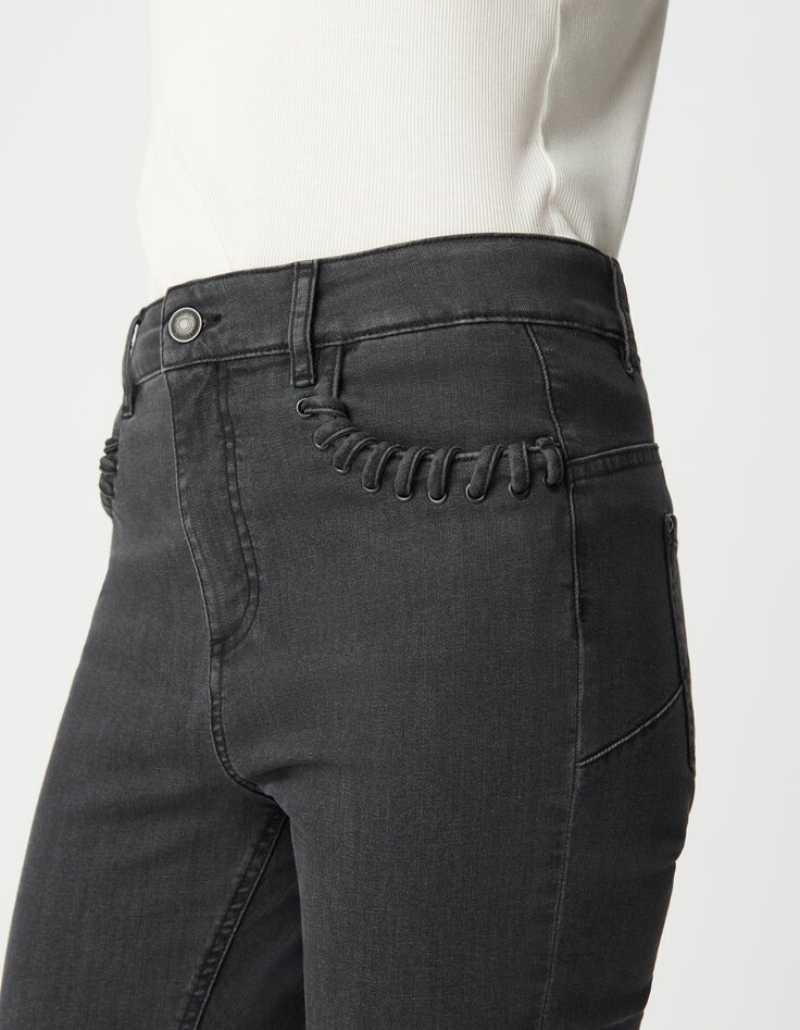 Graue schmale Powerstretch-Jeans mit Schnürungstaschen Damen-4