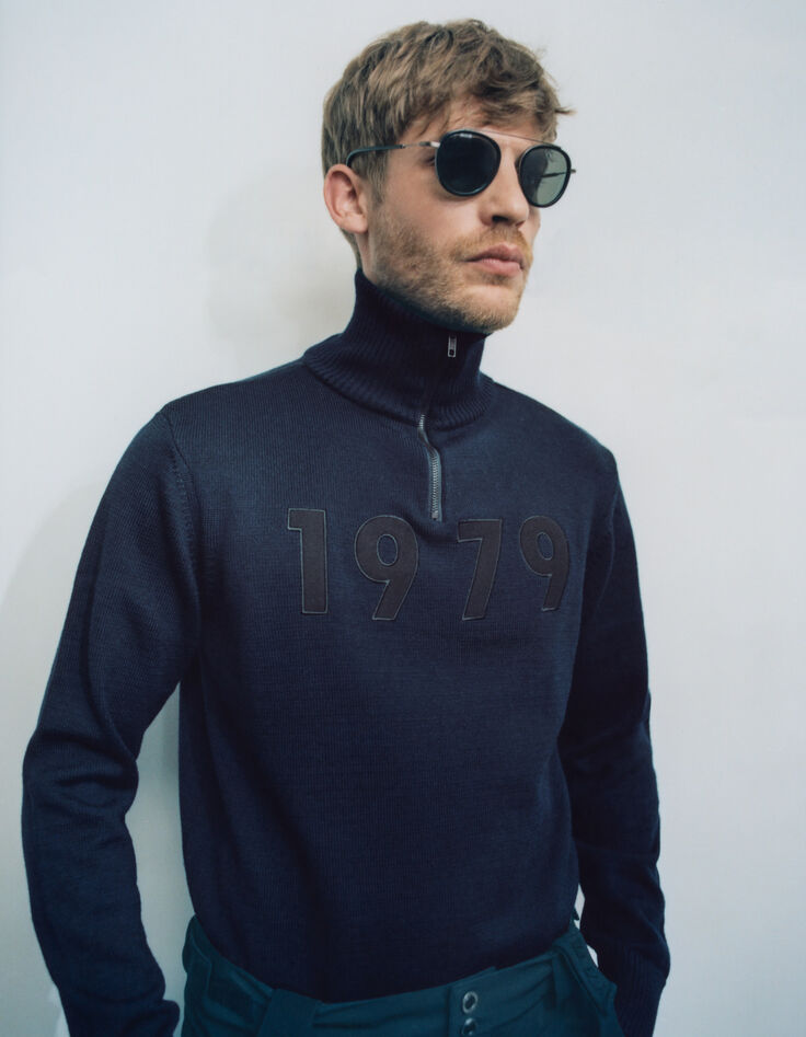 Men’s navy knit IKKS x DUVILLARD zip-neck sweater-2 Men’s navy knit IKKS x DUVILLARD zip-neck sweater-2