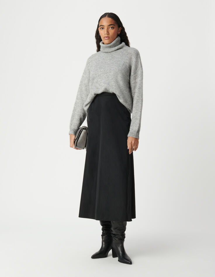Grauer Rollkragenpullover für Damen mit Lurex-Rippung-1