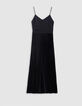 Women's pleated black maxi dress with thin straps-5