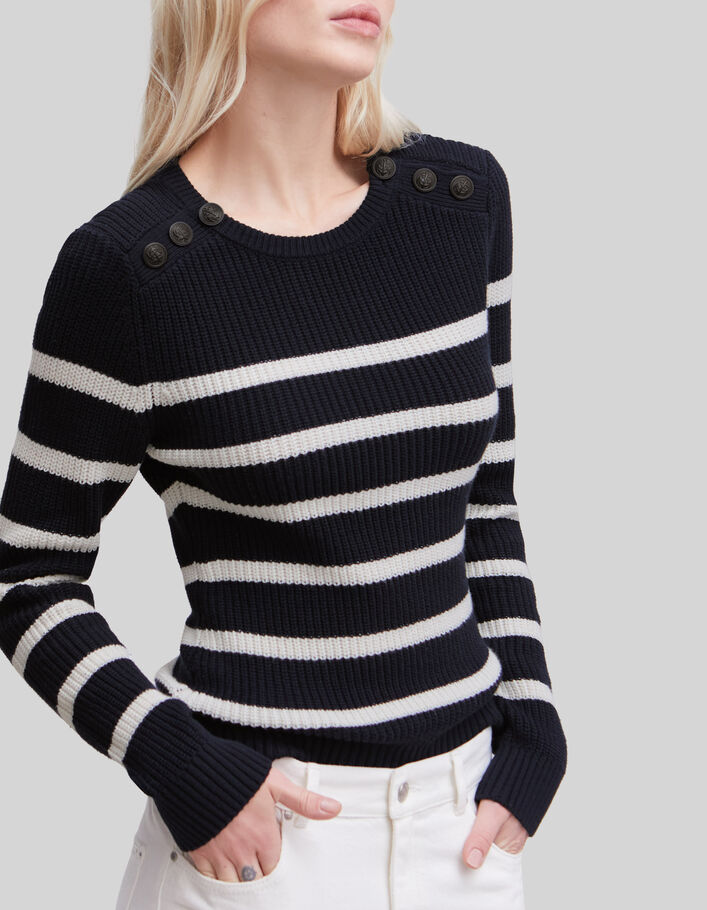 Pull marinière marine tricot boutons ancres Femme - IKKS