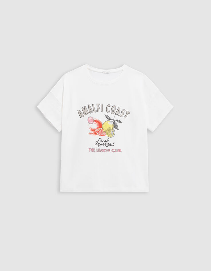 Tee-shirt col rond blanc visuels fruits-5