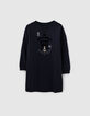 Robe-sweat navy fonc&eacute; molleton &agrave; message velours fille-1