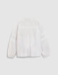 Blusa blanca de jacquard y encaje para mujer-7
