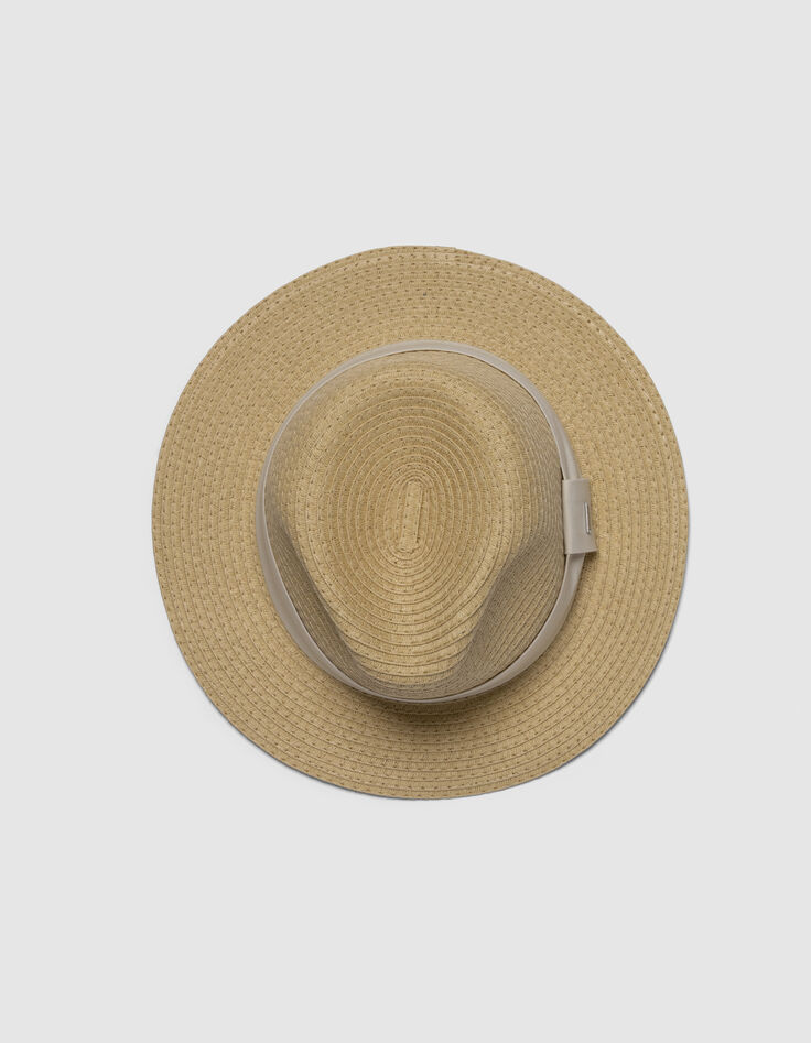 Beige hoed stro-effect met ecru bies-5