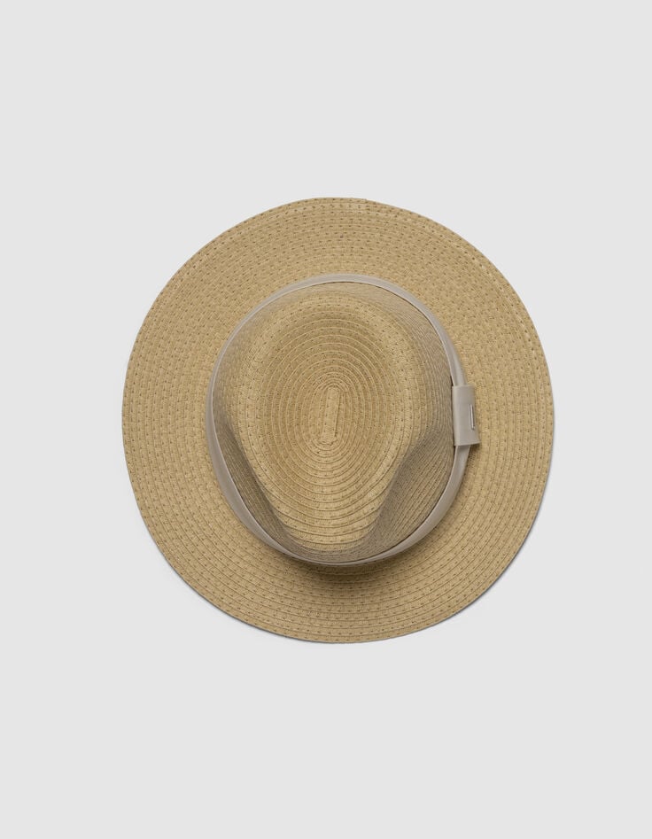 Beige hoed stro-effect met ecru bies-5 Beige hoed stro-effect met ecru bies-5