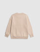Sweat beige logo embossé et motifs rayures garçon-5