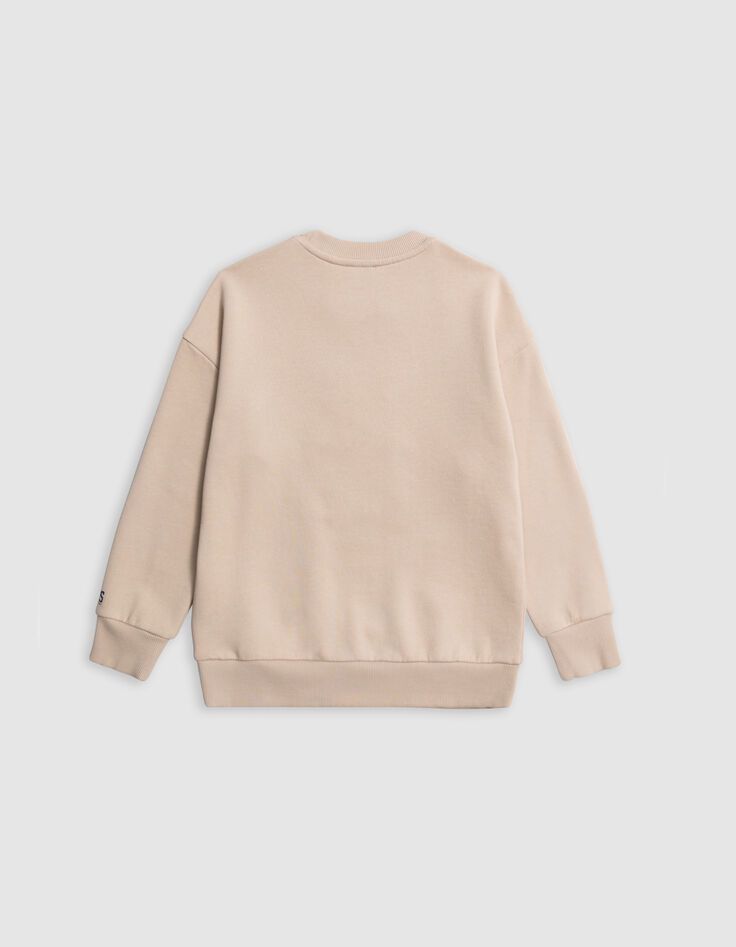 Sweat beige logo embossé et motifs rayures garçon-5