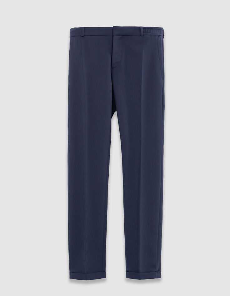 Men’s navy suit trousers with elasticated back-6
