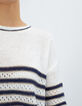 Pull marinière blanc cassé rayé marine et or I.Code-4