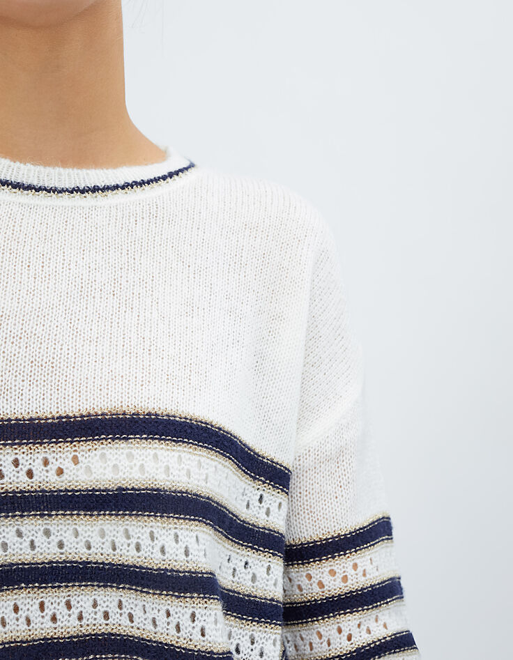 Pull marinière blanc cassé rayé marine et or I.Code-4