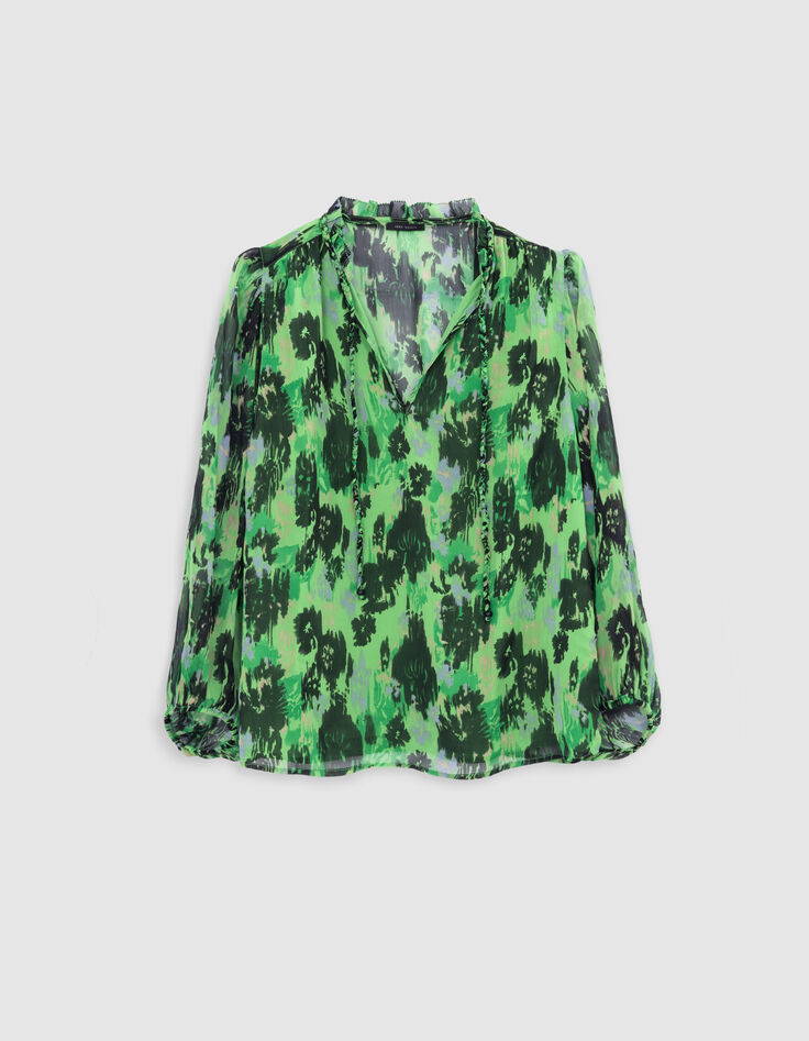 Blouse verte polyester recyclé imprimé abstrait Femme-5