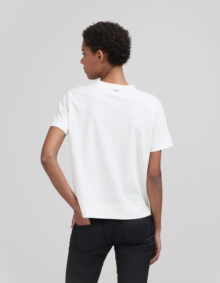 Wei&szlig;es Damen-T-Shirt aus Bio-Baumwolle mit Schmuckbesatz-3