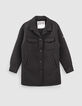 Zwarte jas neopreen met sweatstof kap meisjes-2