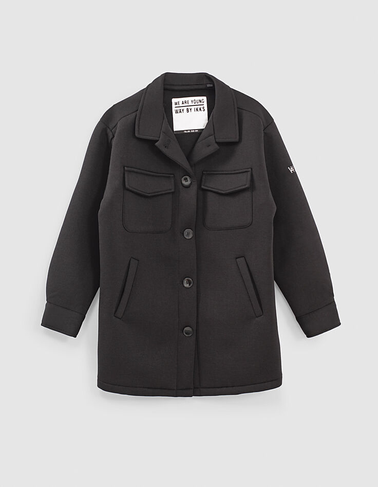 Zwarte jas neopreen met sweatstof kap meisjes-2