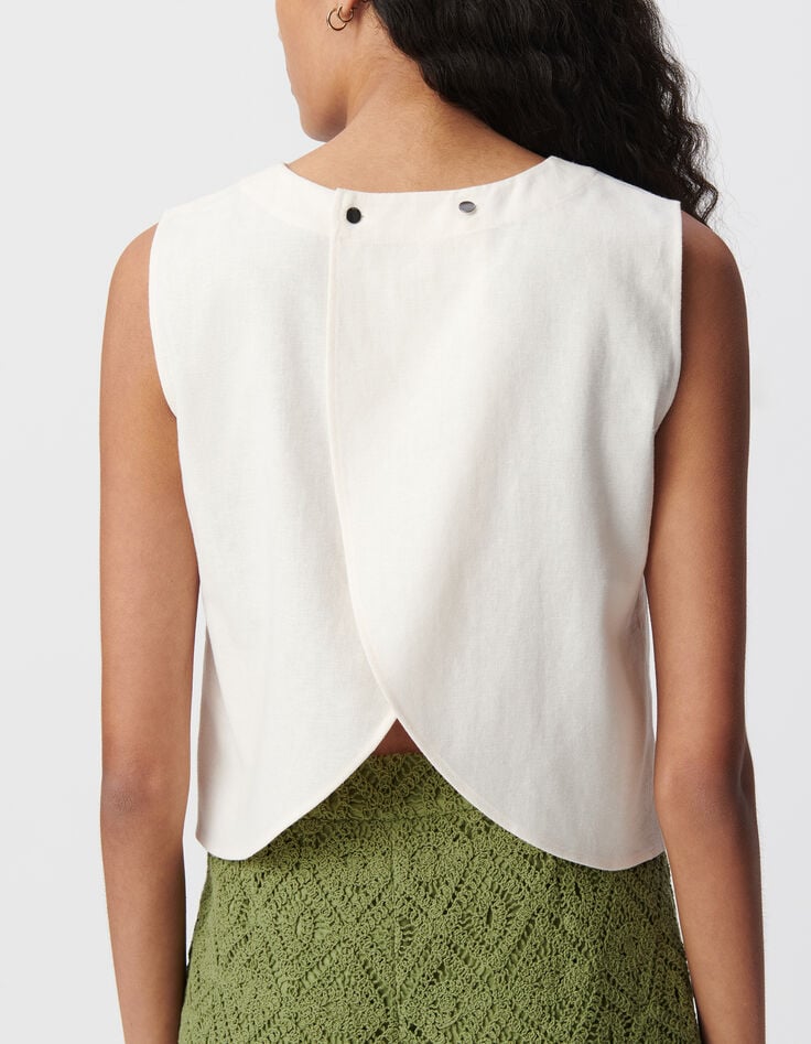 Top sans manches écru lin et coton Femme-4 Top sans manches écru lin et coton Femme-4