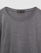 Girls&rsquo; grey lurex T-shirt with metal decor on sleeves-2