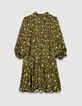 Khaki weites Damenkleid mit Leo-Fleckenprint-5