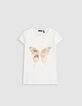 T-shirt blanc manches ballon bi-matières fille-6