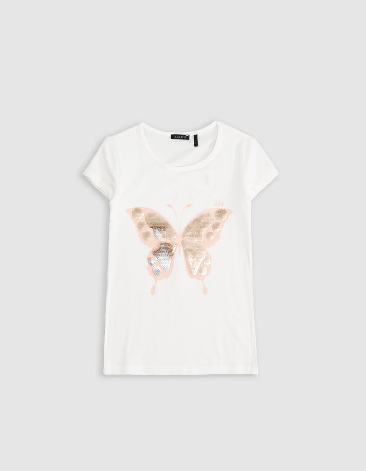 T-shirt blanc manches ballon bi-matières fille-6