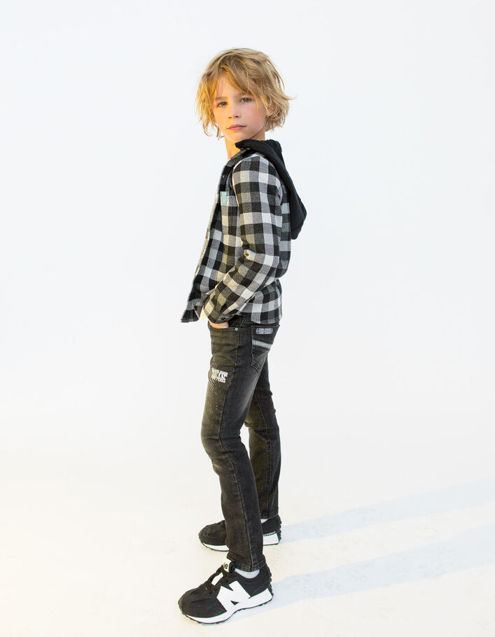 Boys' black check shirt with detachable hood-2