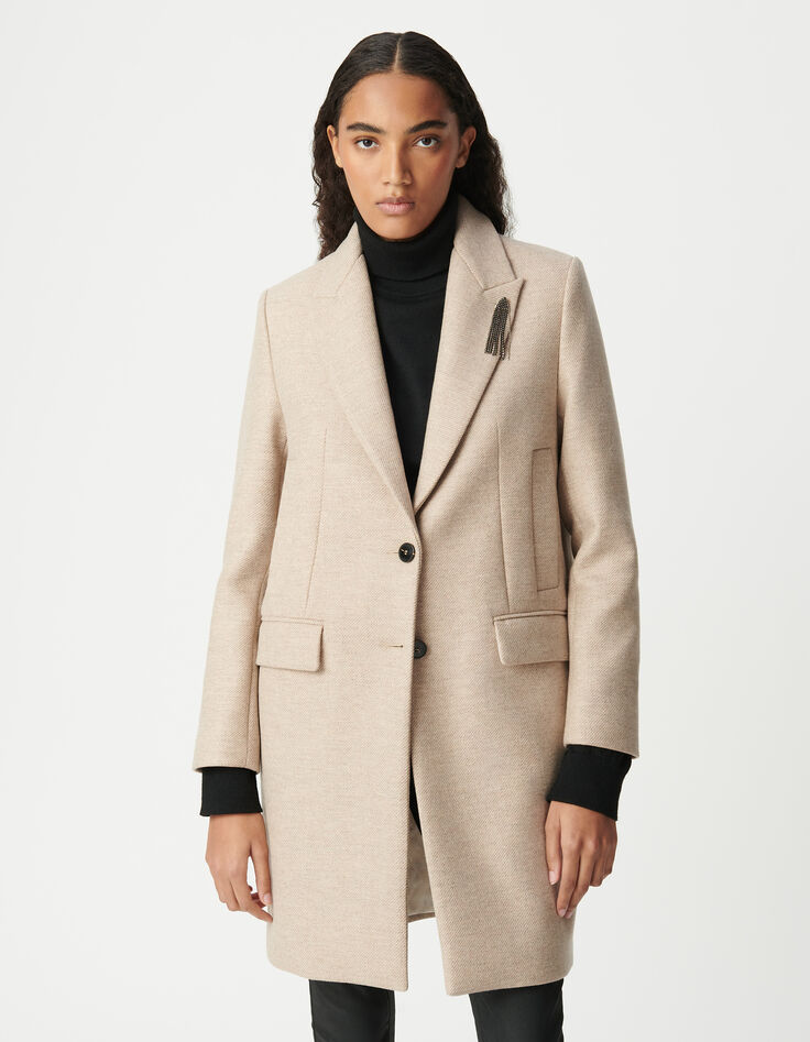 Manteau droit sésame décor broche strass Femme-2