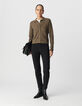 Cardigan kaki tricot esprit veste Femme-1