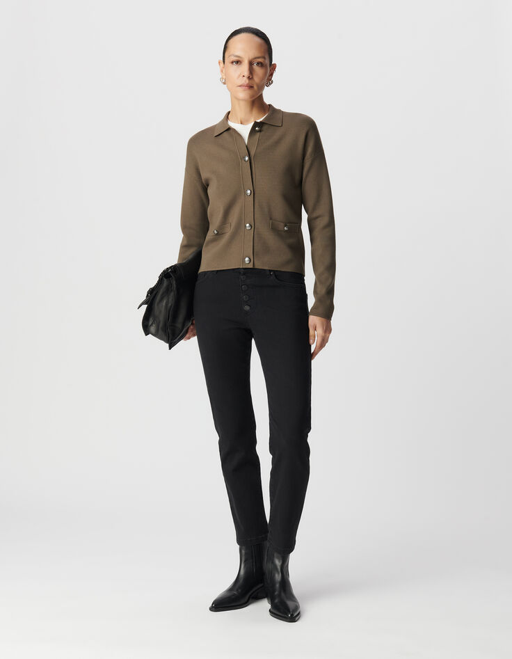 Cardigan kaki tricot esprit veste Femme-1
