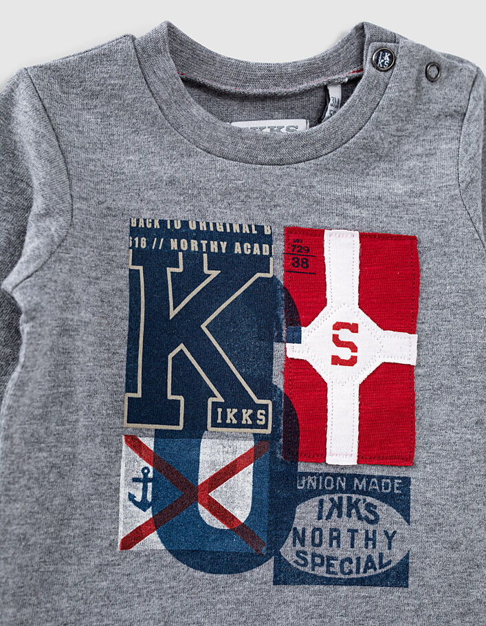 Donkergrijs T-shirt met vlaggen babyjongens  - IKKS