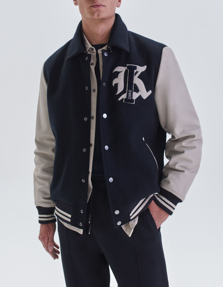 Men&rsquo;s navy mixed fabric baseball jacket with XL embroidery-2