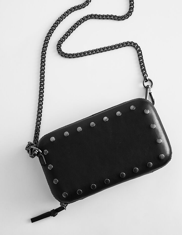 Minaudière cuero cordero remaches y bandolera cadena mujer-6