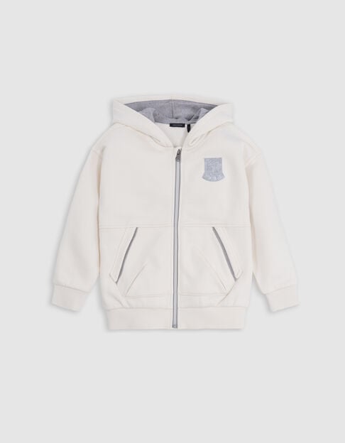 Boy's zipped ecru cardigan with grey details - IKKS