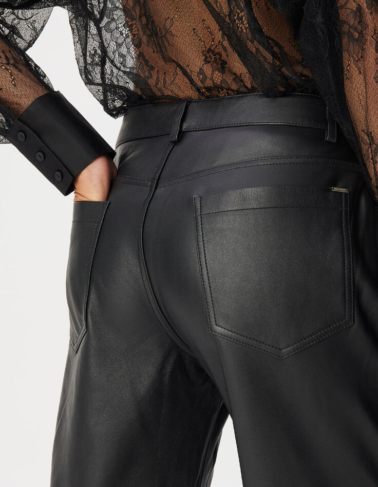 Pantalon droit en cuir noir Femme-5