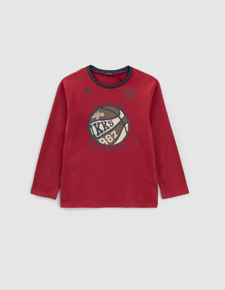 Jungen-T-Shirt bordeaux mit Ballmotiv aus Wendepailletten-6