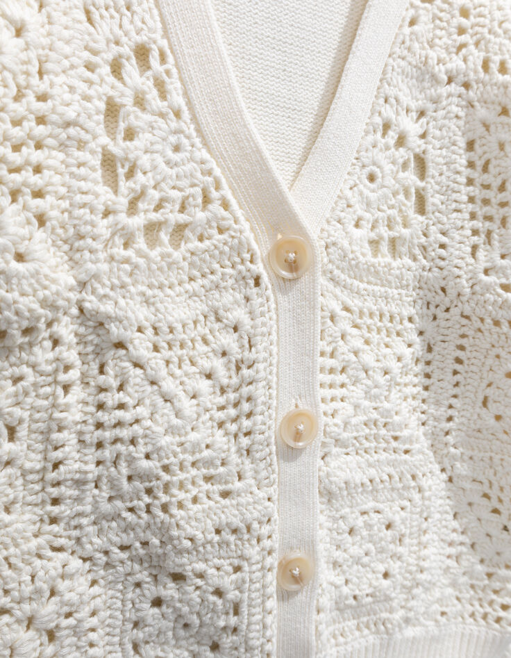 Cardigan écru tricot ajouré fille-5