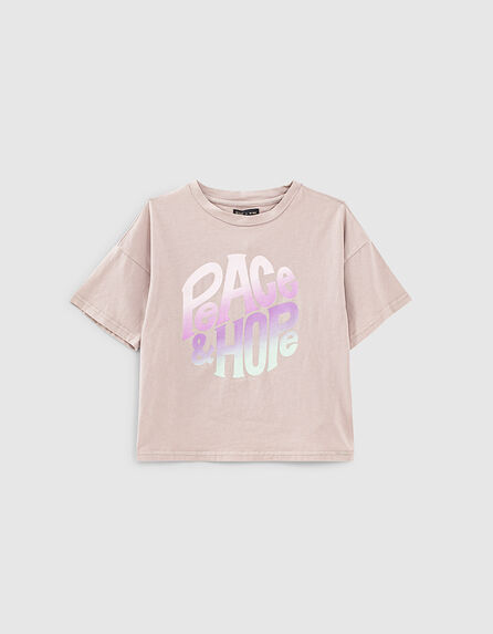 Girls’ violet deep-dye T-shirt with vintage letters