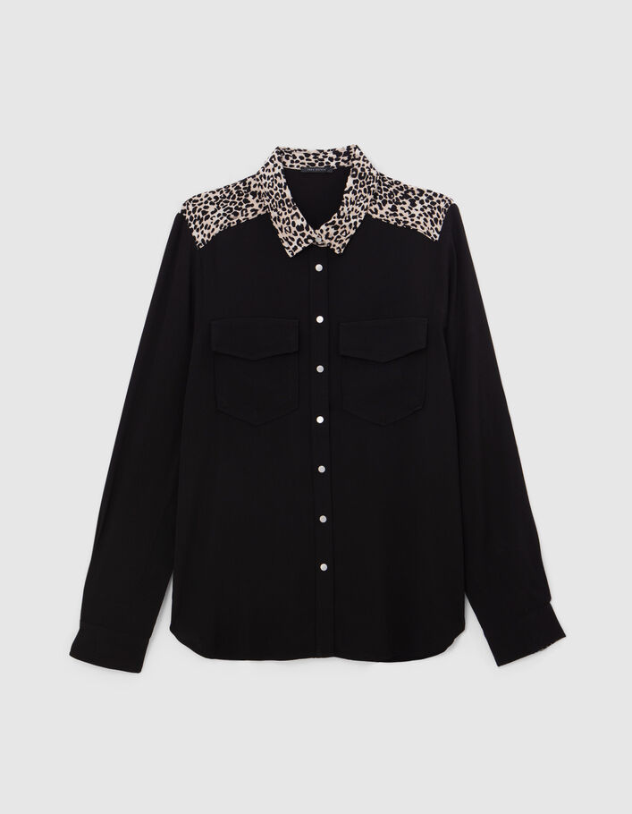 Women’s black LENZING™ ECOVERO™ rock leopard detail shirt - IKKS