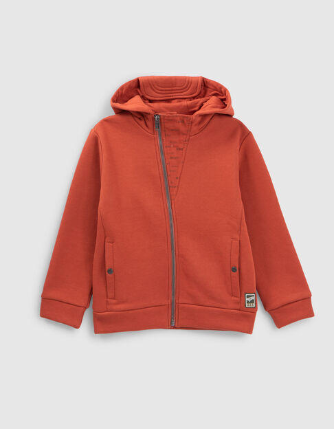 Cardigan brique avec visière sur capuche garçon - IKKS