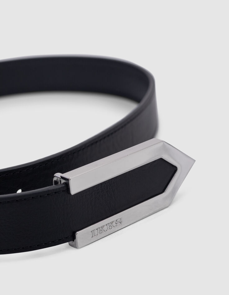 Ceinture noire cuir boucle chevron 1440 Femme-3
