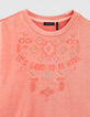 Girls’ dark coral sweatshirt with embroidered slogan-2
